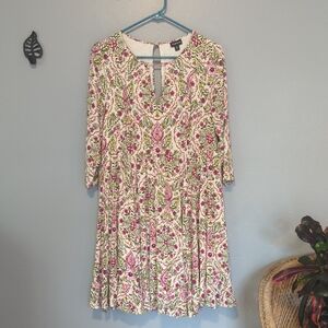 Torrid Brand Challis Paisley Floral Skater Dress Jersey Cotton Ivory Pink 00